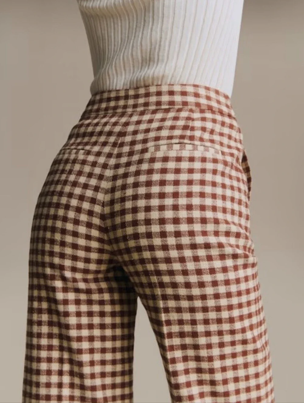 Sezane Martin Gringham Crop Tailored Trouser Size 36 Small 4 In Brown Ecru